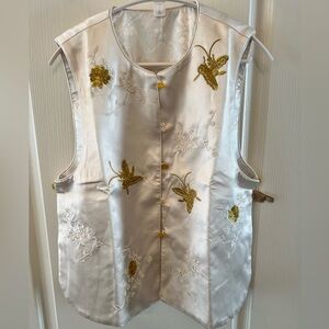 White Vest with Gold Embroidery